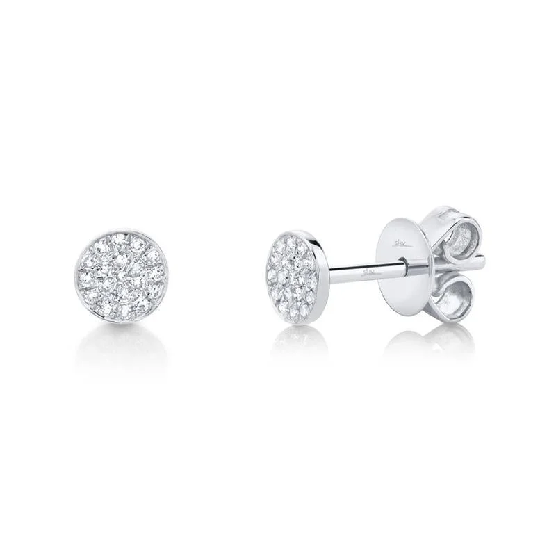 Ladies bold vine hoop earrings -14K White Gold Diamond Round Stud Earrings