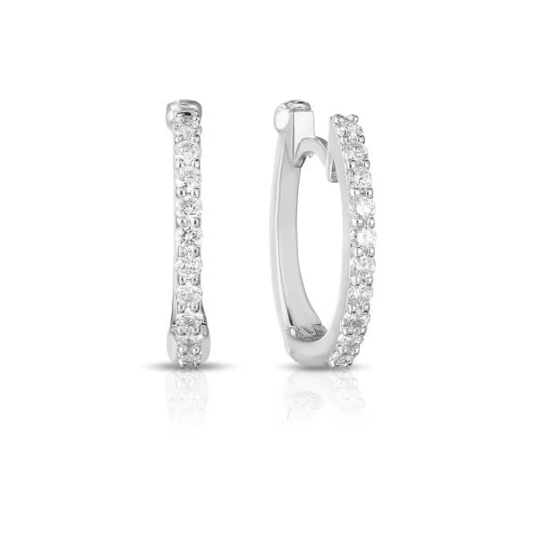 Modern rose gold swirl earrings -Roberto Coin 18kt White Gold Pave Diamond Huggie Hoops