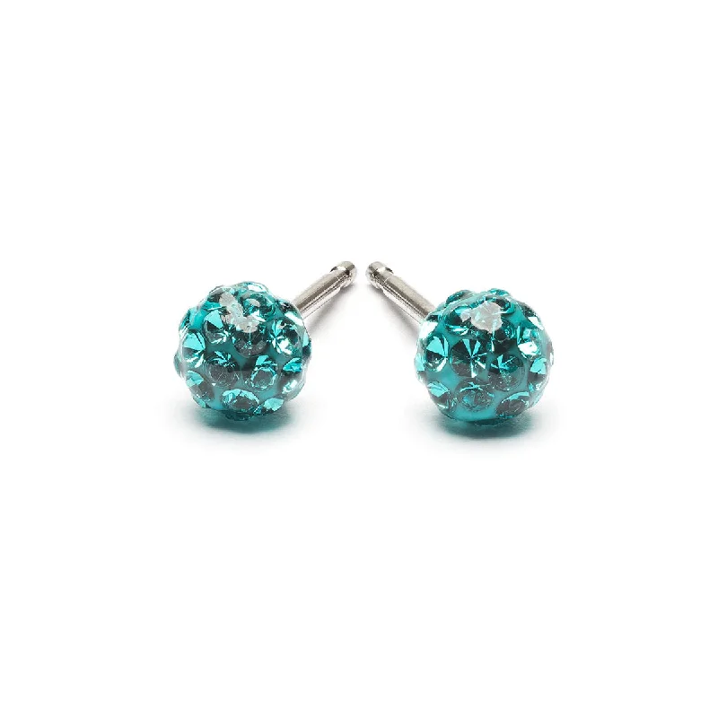 Trendy gold petal hoop earrings -Mini Turquoise Pave Earrings