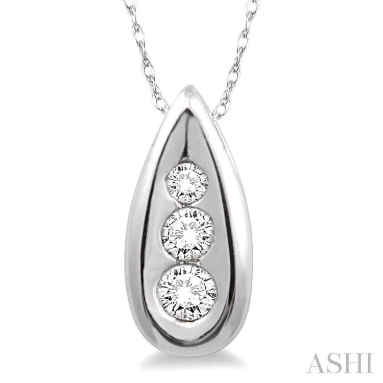 Ladies sparkling onyx pendant necklaces -1/10 Ctw Pear Shape Round Cut Diamond Pendant in 14K White Gold with Chain