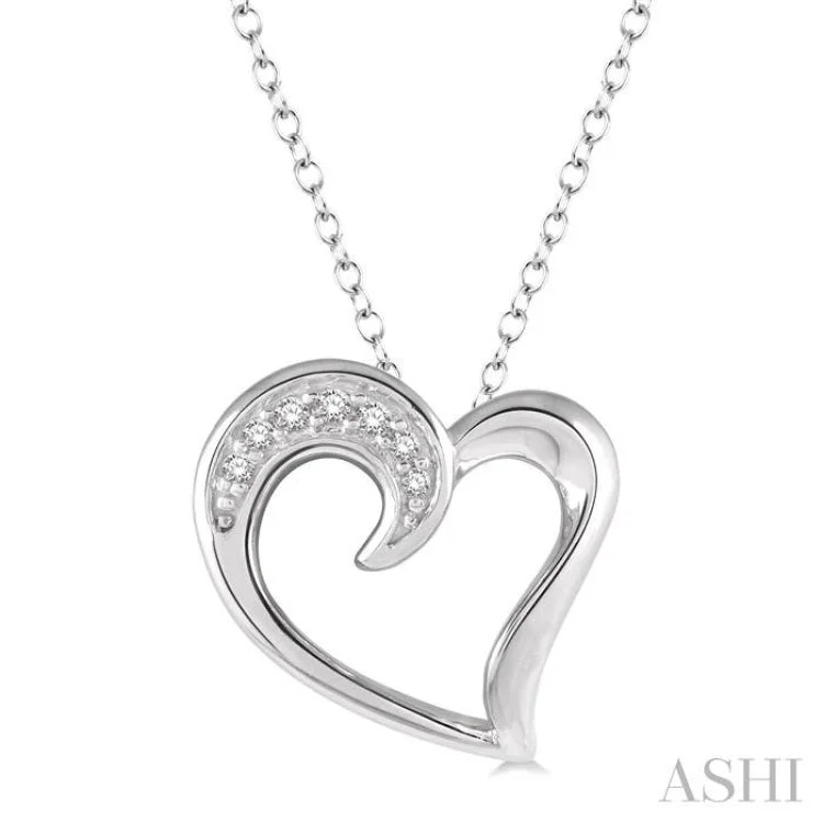 Ladies trendy open charm necklaces -1/50 Ctw Hollow Center Heart Charm Round Cut Diamond Pendant With Chain in Sterling Silver