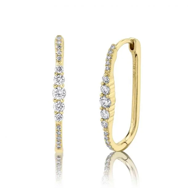 Trendy gold petal hoop earrings -Shy Creation Squared-Oval Diamond Hoop Earrings