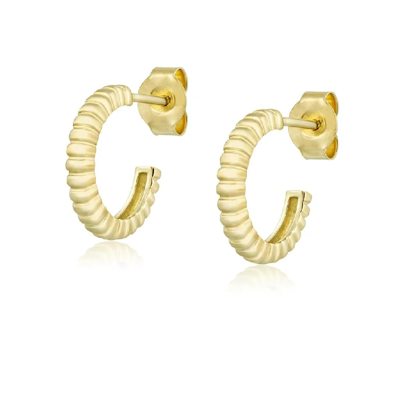 Ladies delicate ruby swirl earrings -14K Yellow Gold Overlay Fluted Huggie Earrings