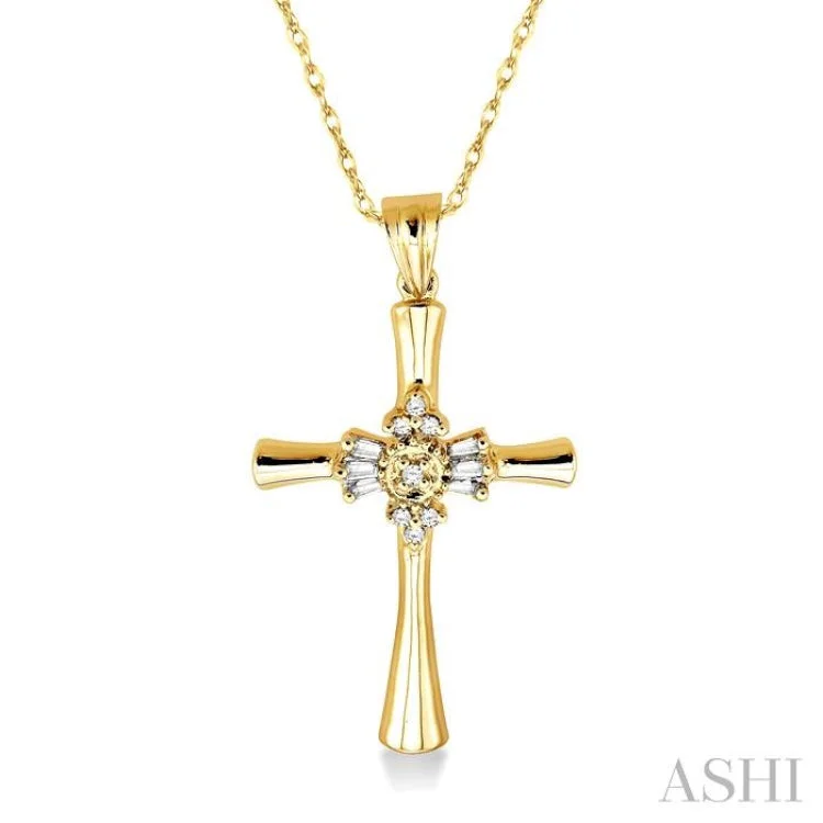 Classic pearl drop necklaces for women -1/6 Ctw Baguette and Round Cut Diamond Cross Pendant in 14K Yellow Gold with Chain