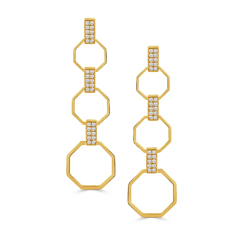 Ladies curved gold earrings -Doves Hexagon Drop Earrings