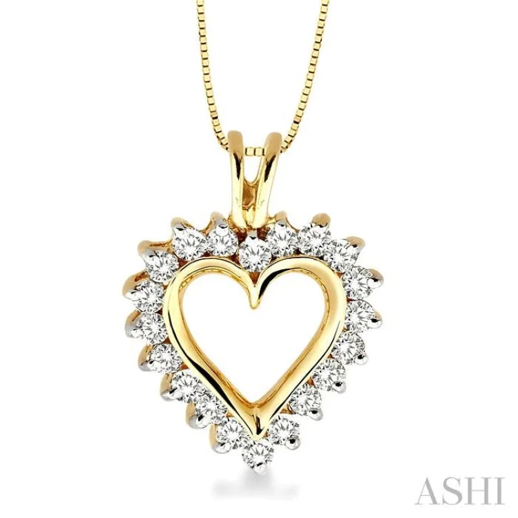 Ladies elegant garnet stone necklaces -1/2 Ctw Round Cut Diamond Heart Pendant in 14K Yellow Gold with Chain