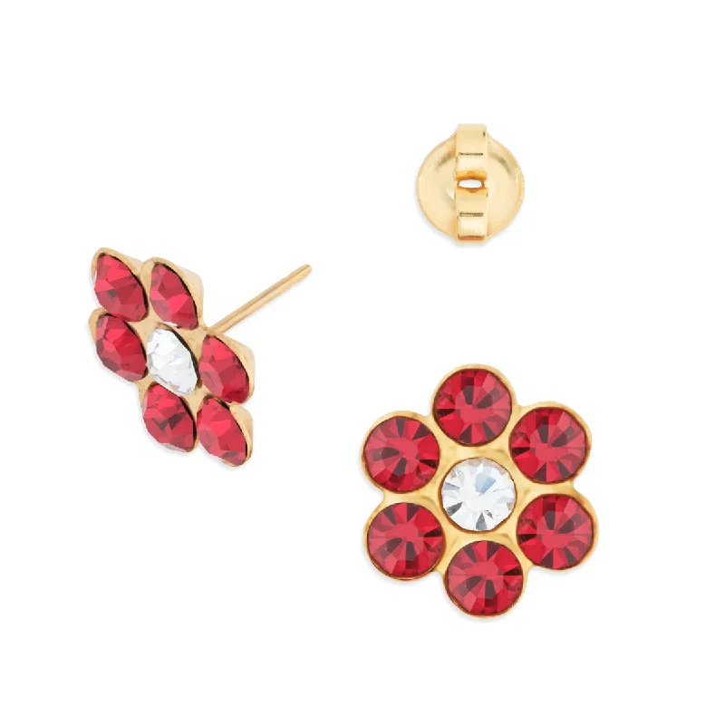 Ladies lightweight swirl earrings -Red Zirconia Flower Stud Earrings