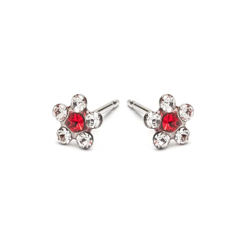 Delicate rose gold vine earrings for women -Stainless Steel Red And White Daisy Stud Earrings