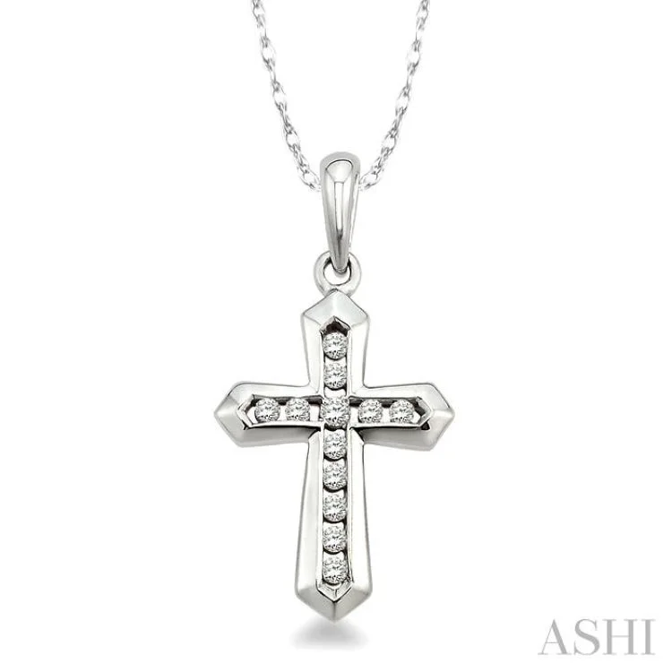 Ladies vintage-inspired layered necklaces -1/10 Ctw Round Cut Diamond Cross Pendant in 10K White Gold with Chain