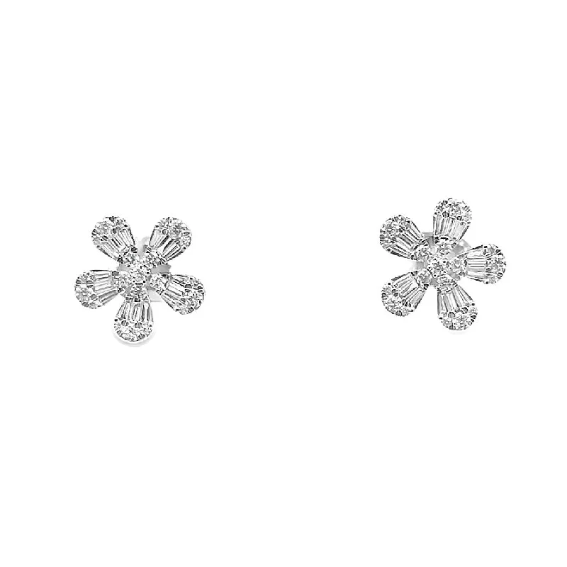 Ladies elegant peridot drop earrings -Large Baguette & Round Diamond Flower Stud Earrings