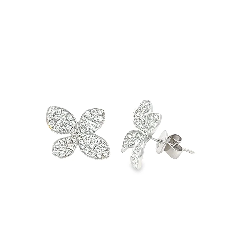 Trendy silver swirl earrings -Small Contoured Orchid Pave Diamond Stud Earrings