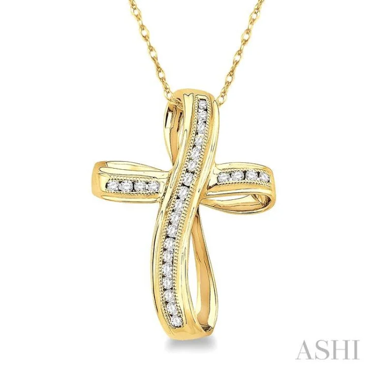 Ladies playful heart charm necklaces -1/4 Ctw Channel Set Round Cut Diamond Cross Pendant in 10K Yellow Gold with Chain