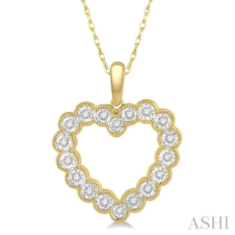 Classic silver heart necklaces for ladies -1/8 Ctw Heart Charm Round Cut Diamond Pendant With Link Chain in 10K Yellow Gold