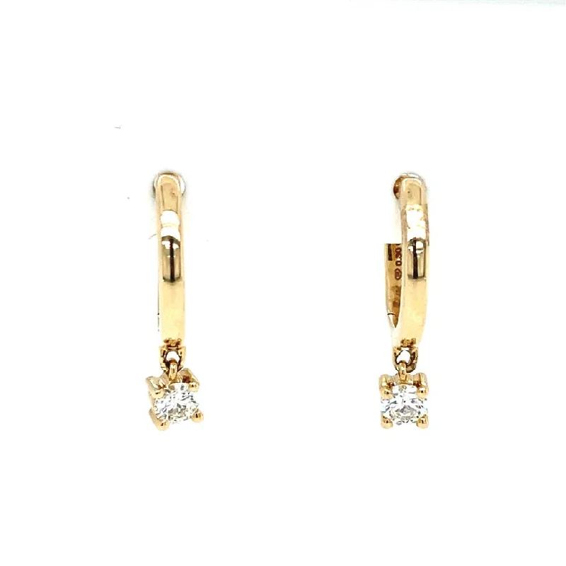 Ladies delicate floral swirl earrings -14K Yellow Gold Round Diamond Drop Huggie Earrings