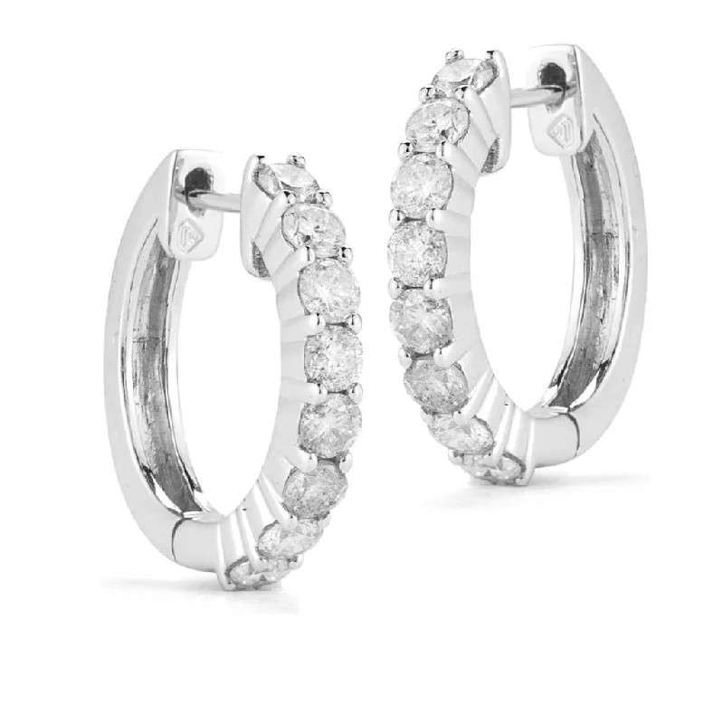 Ladies lightweight vine earrings -14K White Gold 15mm Diamond Huggie Earrings