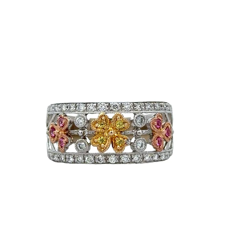 Classic gold vine engagement rings for ladies -Multicolored Sapphire and Diamond Band in White Gold