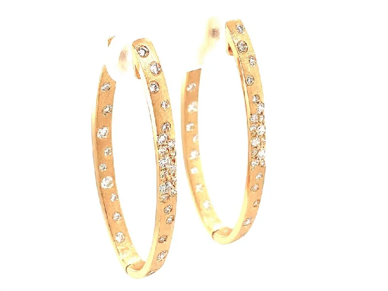 Ladies bold gold petal earrings -14K Yellow Gold 'Confetti' Satin Finish Diamond Flush Set Hoop Earrings