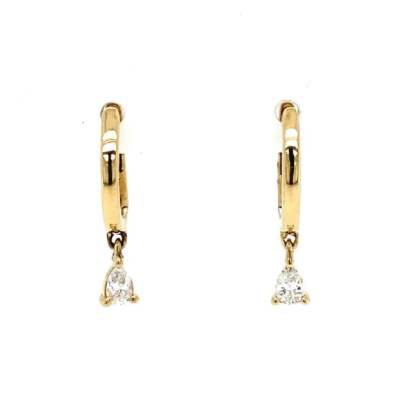 Vintage-inspired jade drop earrings -14K Yellow Gold Pear Diamond Drop Huggie Earrings