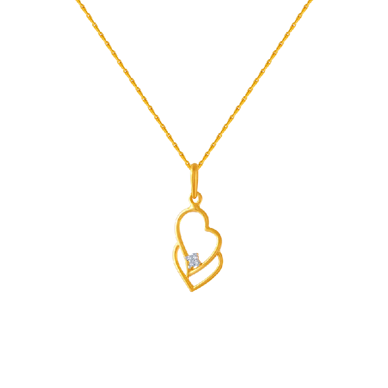 Ladies trendy open charm necklaces -14KT (585) Yellow Gold And American Diamond Pendant For Women