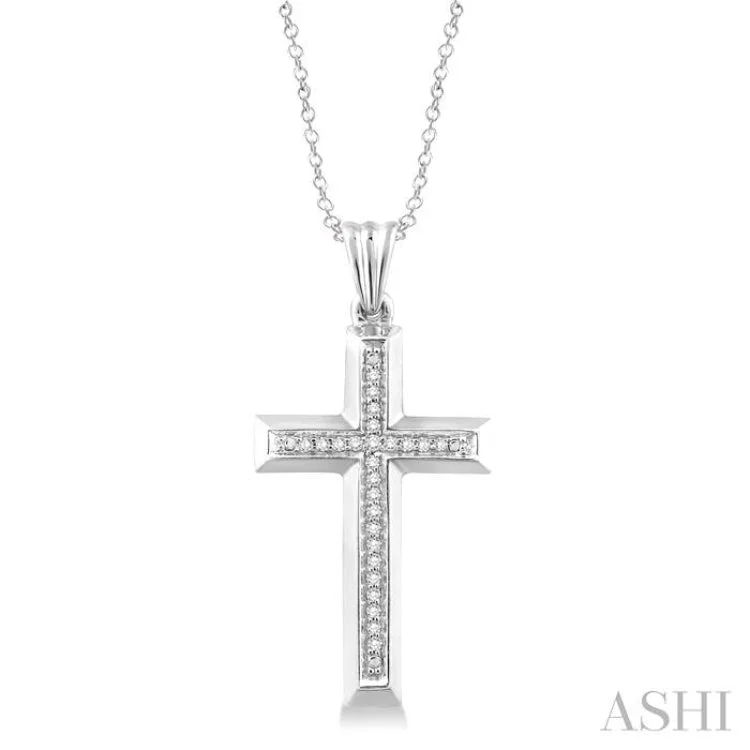 Boho-inspired turquoise necklaces for women -1/10 Ctw Single Cut Diamond Cross Pendant in Sterling Silver with Chain