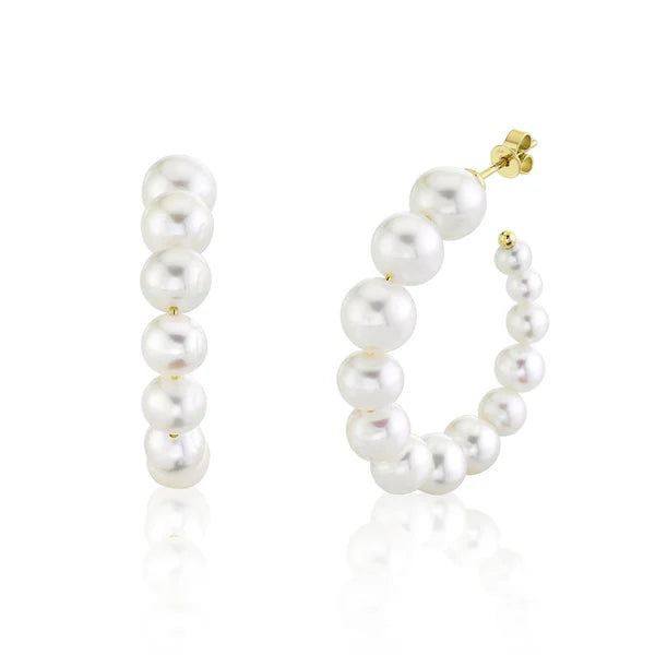 Elegant silver vine earrings for women -Shy Creation Cultured Pearl Hoop Earrings