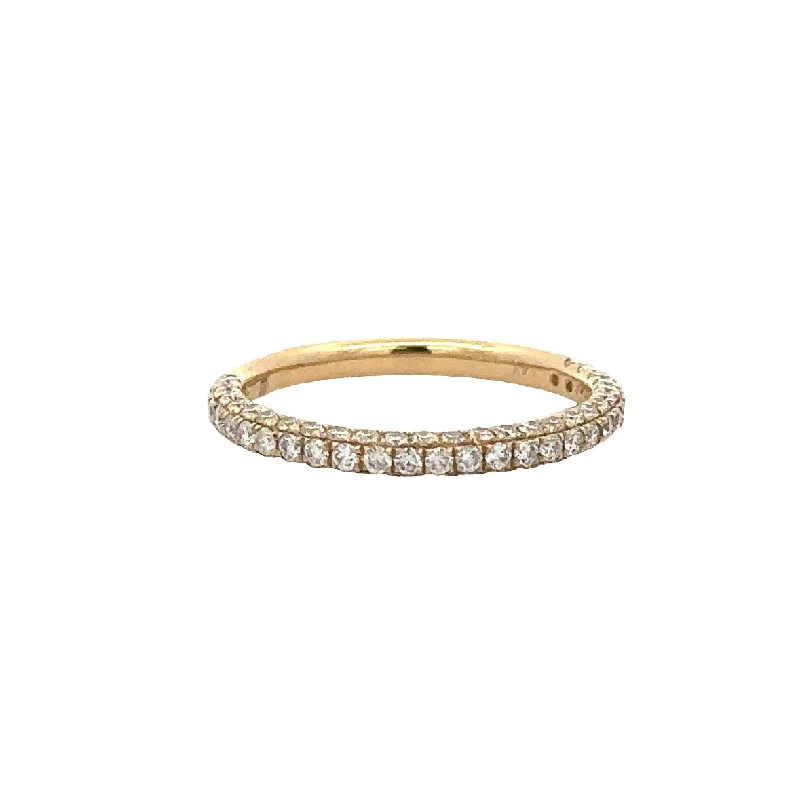 Vintage crystal arch engagement rings -Pave Set Round Brilliant Cut Diamond Band in Yellow Gold