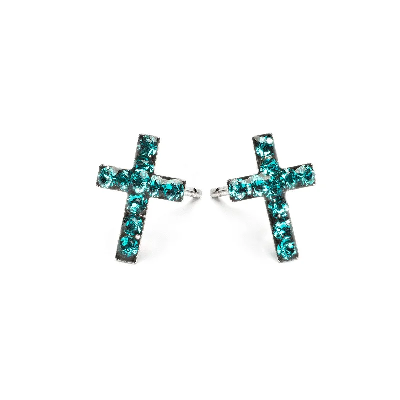 Ladies bold malachite stud earrings -Cross December Birthstone Earrings