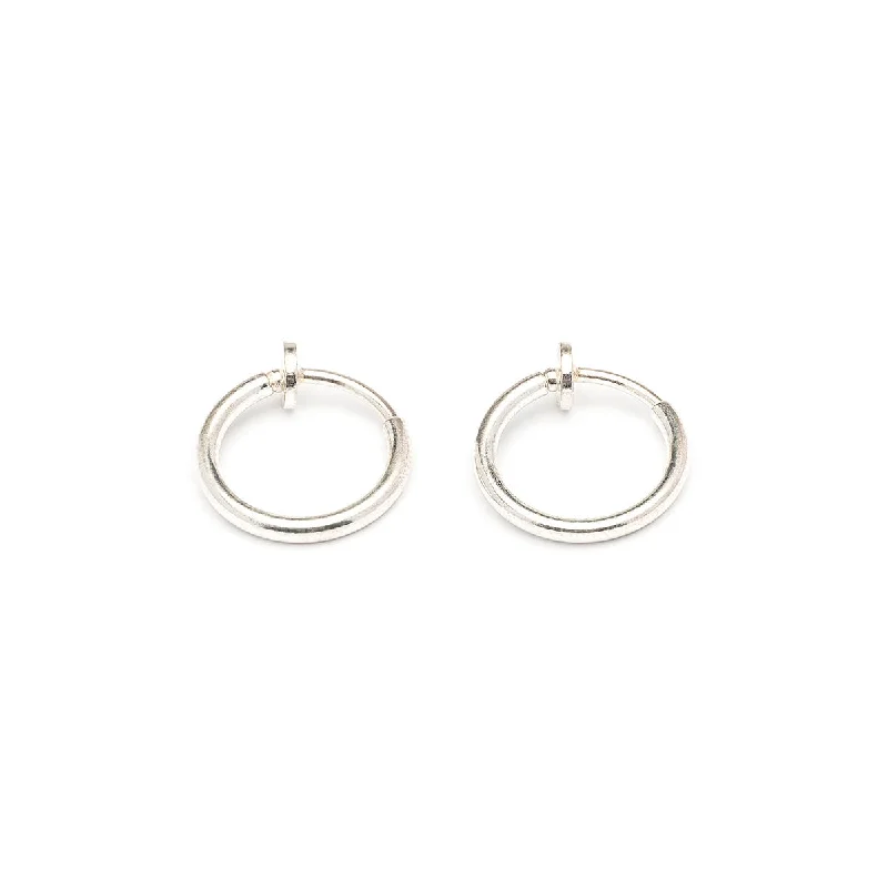 Ladies minimalist rose gold hoop earrings -Silver Small Clip On Earrings