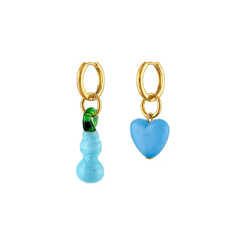 Ladies unique crescent drop earrings -Blue Mismatched Earrings