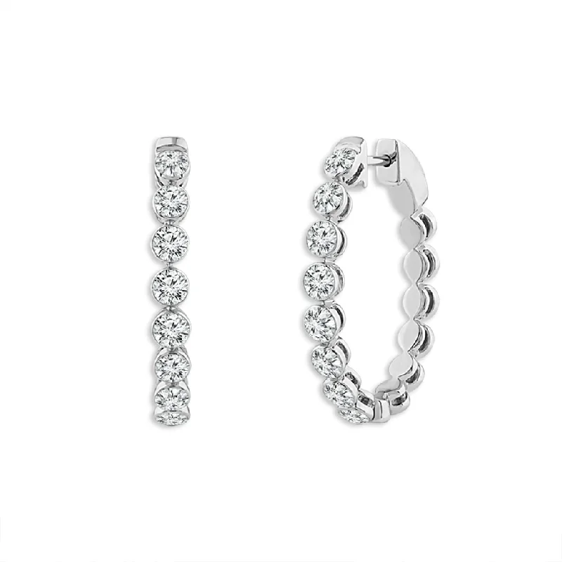 Trendy silver swirl earrings -14K White Gold 28mm Oval Lab Grown Diamonds Hoop Earrings