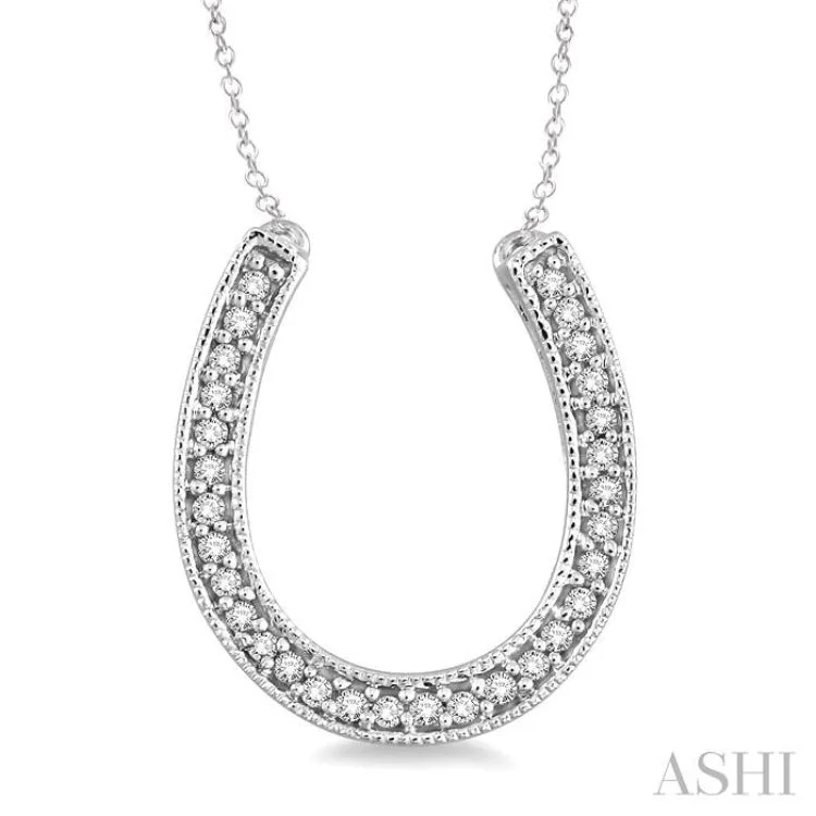 Trendy geometric pendant necklaces for women -1/10 Ctw Single Cut Diamond Horseshoe Pendant in Sterling Silver with Chain