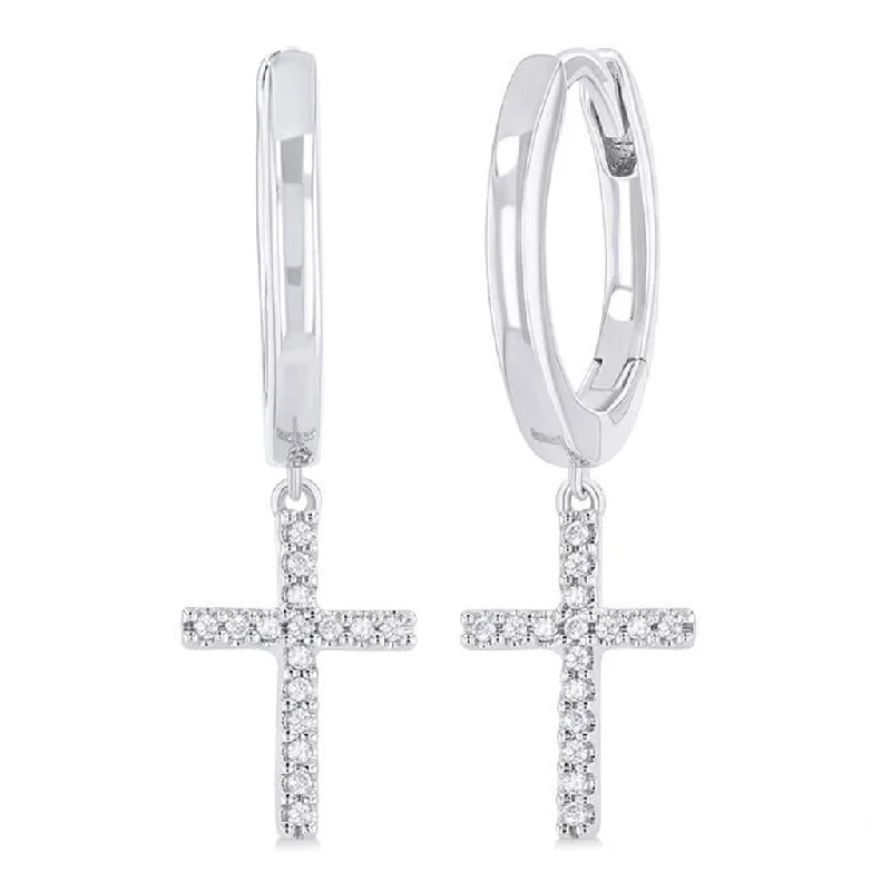 Ladies elegant ruby petal earrings -10K White Gold Diamond Cross Dangle Earrings