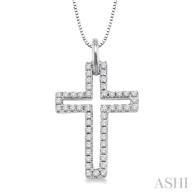 Ladies bold rose gold statement necklaces -1/4 Ctw Round Cut Diamond Cross Pendant in 14K White Gold with Chain