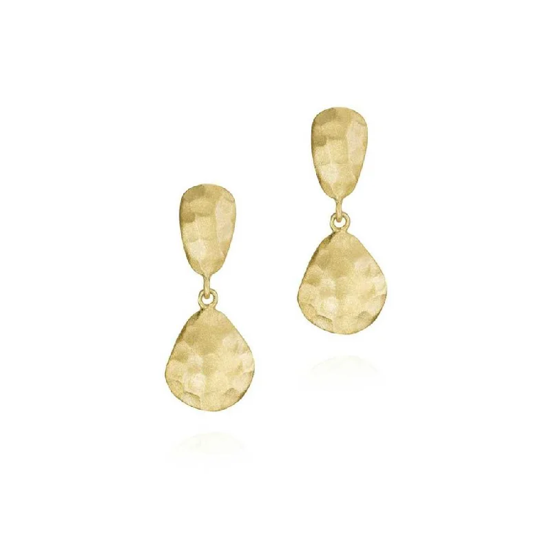 Vintage-inspired jade drop earrings -18K Yellow Gold Vermeil Hammered Dangle Earrings