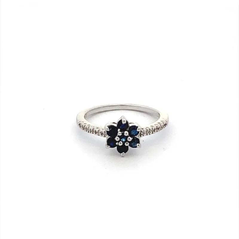 Ladies elegant peridot engagement rings -Sterling Silver 0.62ctw Diamond & Blue Sapphire Flower Ring