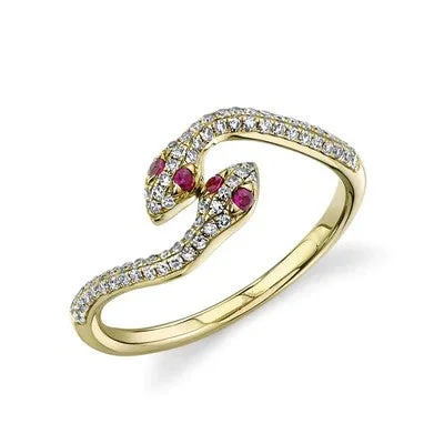 Vintage gold arch engagement rings for women -0.24CT DIAMOND & 0.05CT RUBY SNAKE RING