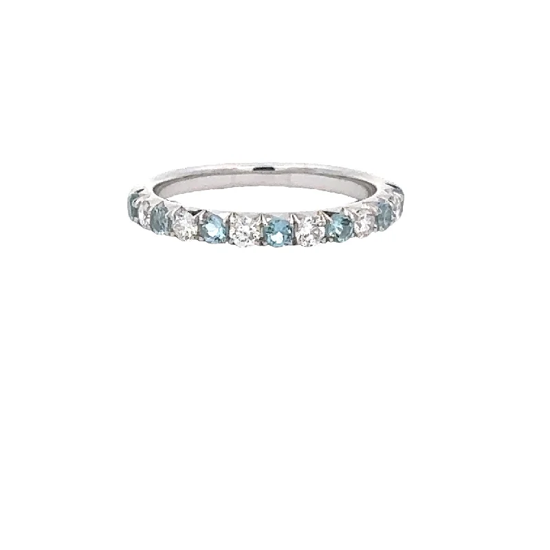 Elegant silver vine engagement rings for women -Aquamarine and Diamond Band in White Gold