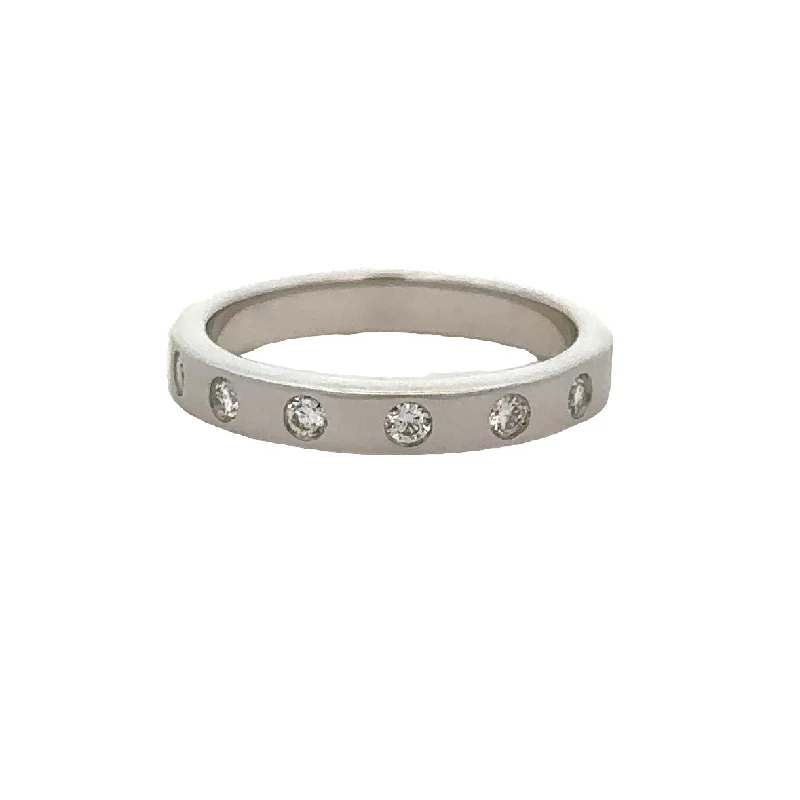 Ladies boho-inspired jade engagement rings -Brushed Seven Diamond Band in White Gold