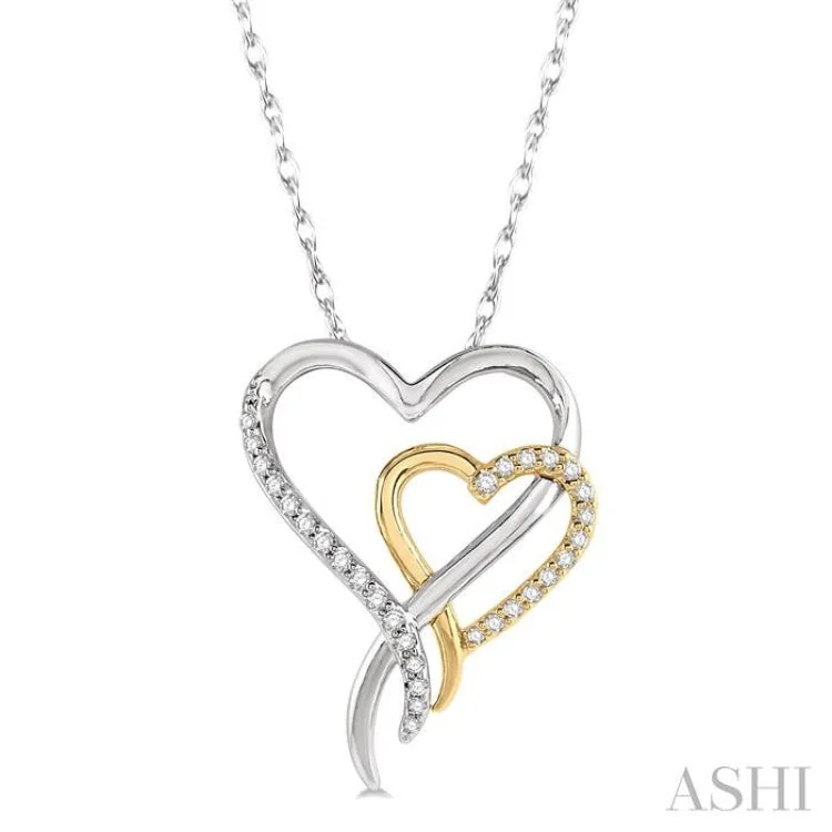 Ladies sparkling aquamarine necklaces -1/8 Ctw Interlocked Two Tone Hearts Round Cut Diamond Pendant With Chain in 10K White and Yellow Gold