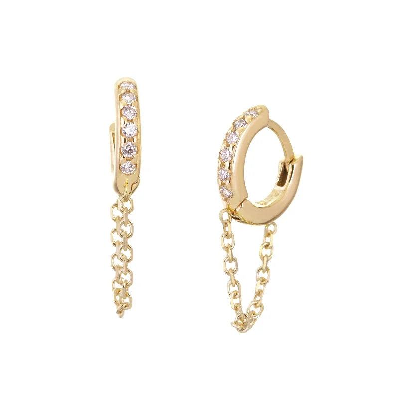 Ladies twisted silver earrings -10Mm Diamond And 14K Gold Huggies With Chain