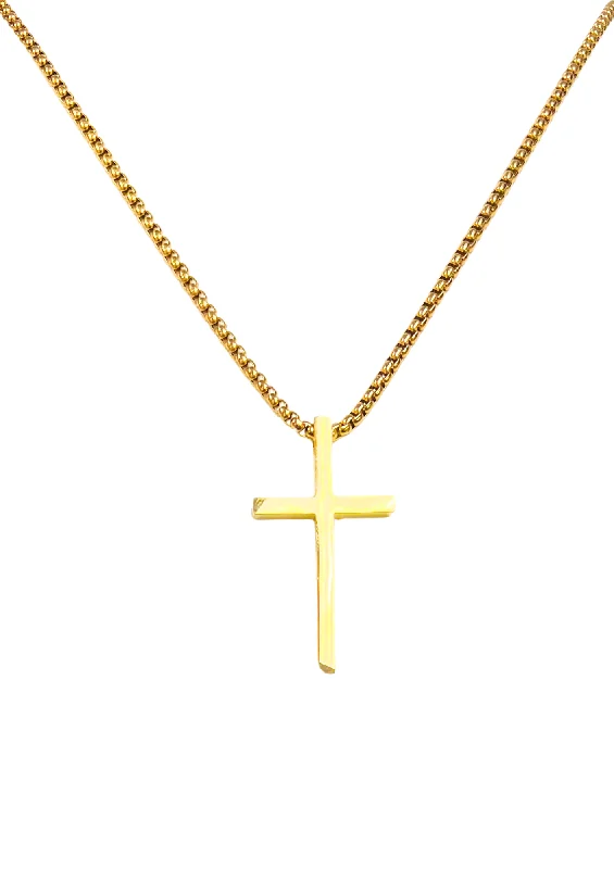 Ladies lightweight crystal necklaces -The Gold Cross with Long Chain Necklace