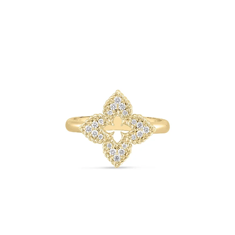 Engagement Rings（订婚戒指） - 100条长尾词18K YELLOW GOLD VENTIAN PRINCESS SMALL DIAMOND PAVE FLOWER RING