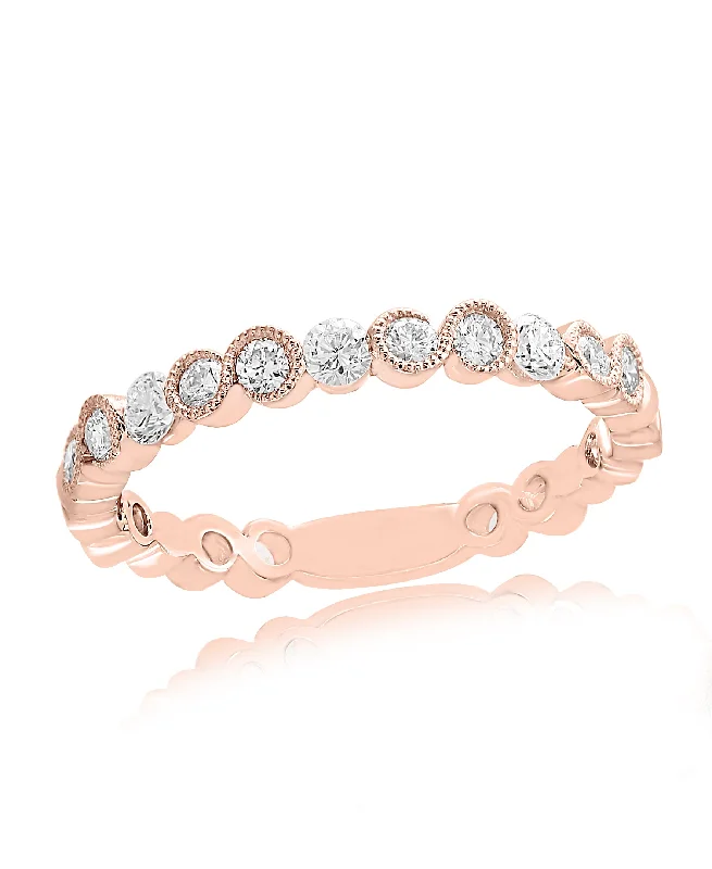 Ladies chunky silver engagement rings -Diamond Band in 18k Rose Gold