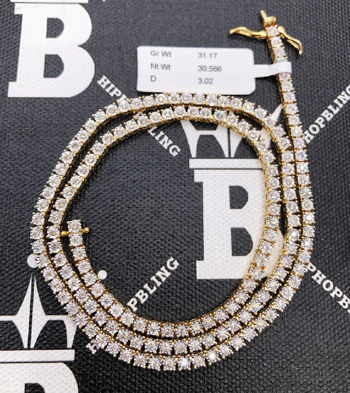 Ladies unique crescent drop earrings -10K Yellow Gold Diamond Tennis Chain 3MM Miracle Setting