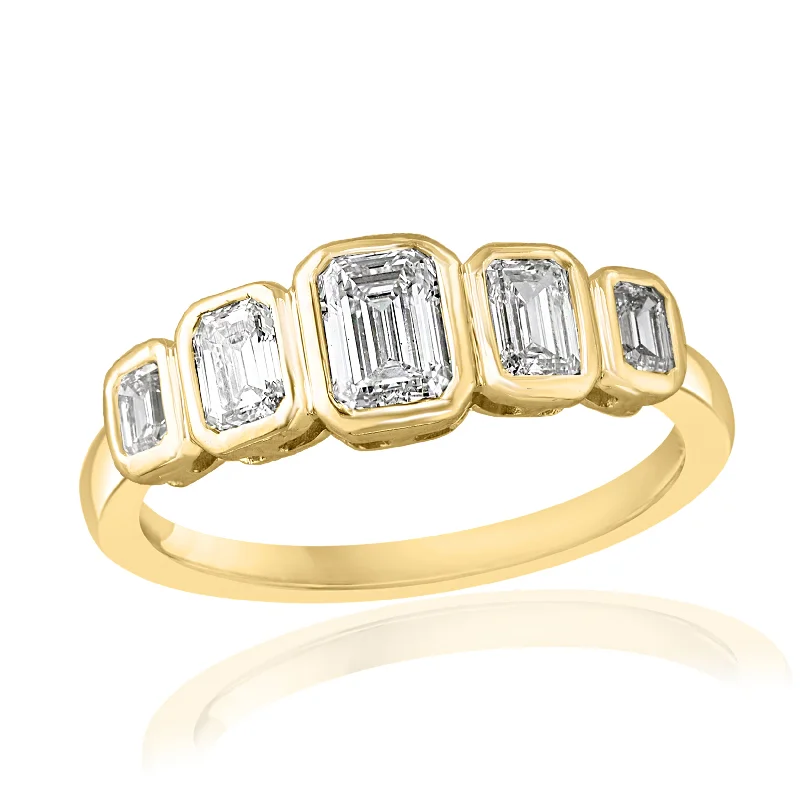 Ladies minimalist gold halo engagement rings -Emerald Cut Diamond Band in Yellow Gold