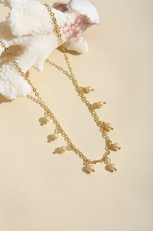 Ladies trendy open charm necklaces -Sun-kissed Shell Pearls Necklace