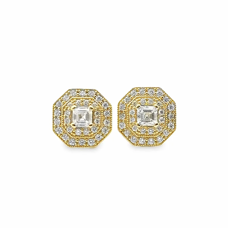 Ladies classic pearl swirl earrings -Penny Preville Art Deco Diamond Stud Earrings