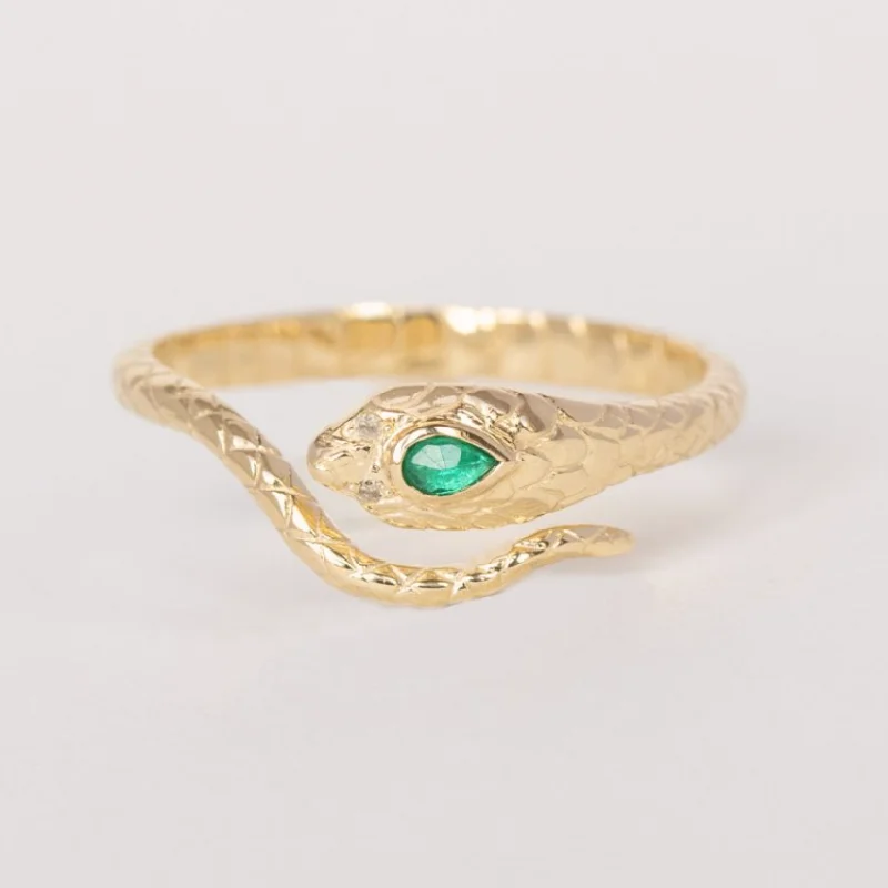 Ladies minimalist silver petal engagement rings -COBRA EMERALD & DIAMONDS RING