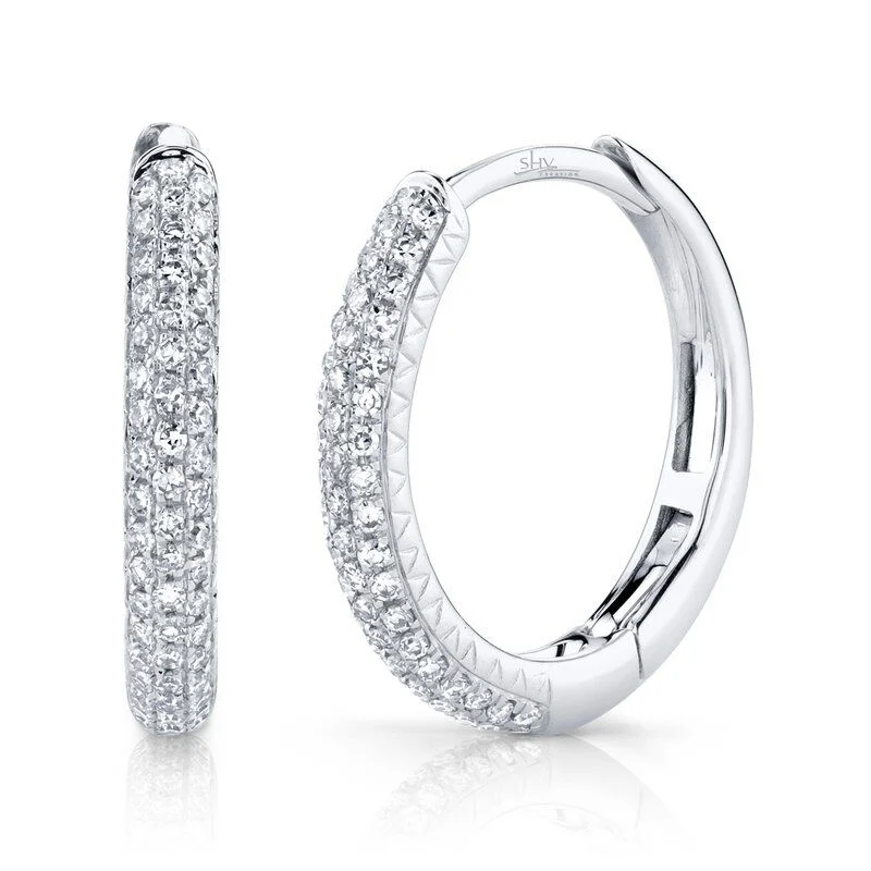 Trendy silver petal drop earrings -Shy Creation Medium Pave Diamond Hoop Earrings