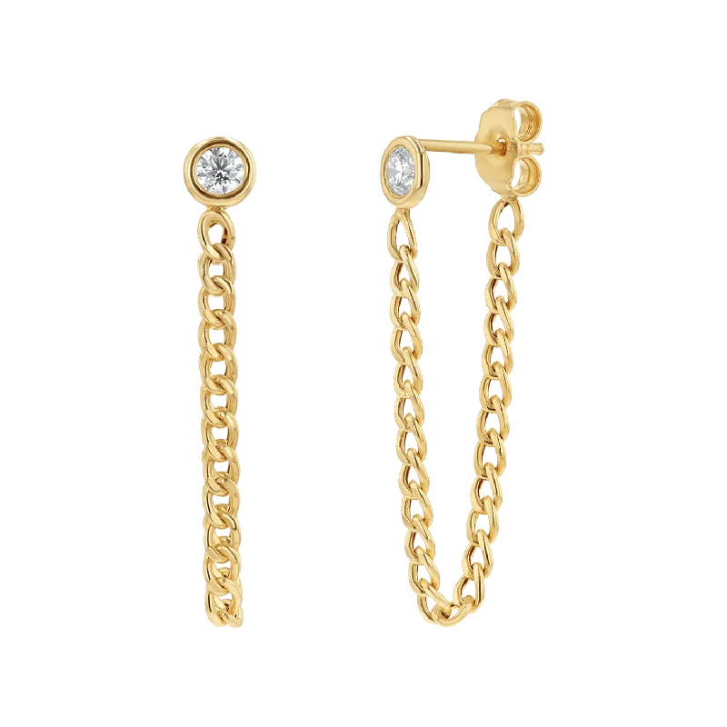 Modern diamond vine earrings -Cuban Link Drop Chain Diamond Earring